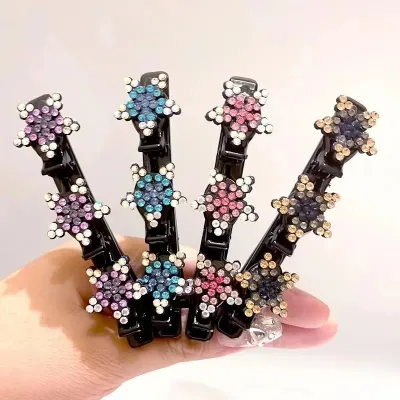 2 pc Sparkling Crystal Stone Flower Hair Clips